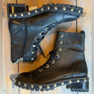 SCHUTZ SIZE 7 Black Andrea Waterproof Chunky Sole Studded Boots, NWT